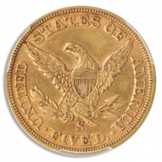 1855-S $5 Liberty PCGS AU58 CAC 1855-S $5 Liberty PCGS AU58 CAC