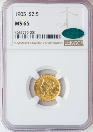 1905 $2 1/2 Liberty NGC MS65 CAC 1905 $2 1/2 Liberty NGC MS65 CAC