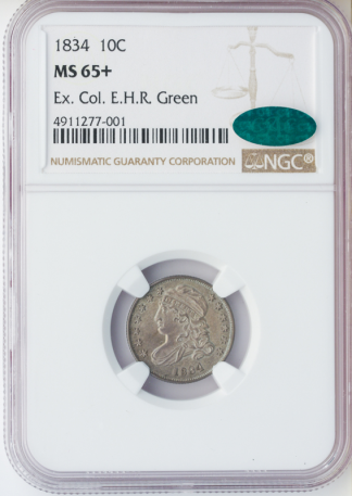 1834 Capped Bust Dime Small 4 NGC MS65 CAC +