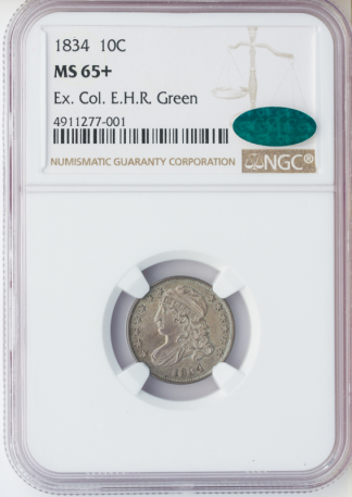 1834 Capped Bust Dime Small 4 NGC MS65 CAC + 1834 Capped Bust Dime Small 4 NGC MS65 CAC +