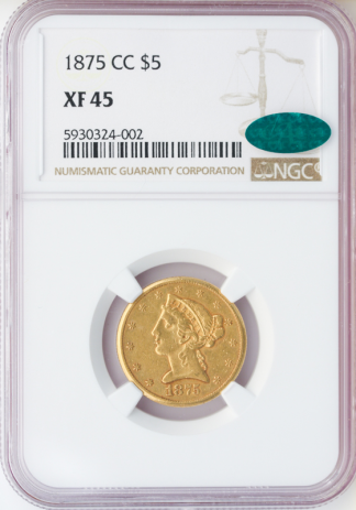 1875-CC $5 Liberty NGC XF45 CAC 1875-CC $5 Liberty NGC XF45 CAC
