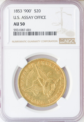 1853 $20 Assay NGC AU50