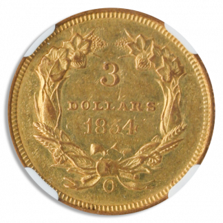 1854-O $3 Indian Princess NGC AU55 CAC 1854-O $3 Indian Princess NGC AU55 CAC
