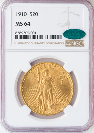 1910 $20 Saint Gaudens NGC MS64 CAC 1910 $20 Saint Gaudens NGC MS64 CAC