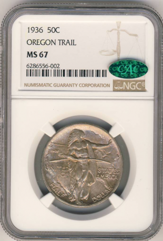 1936 Oregon Trail Half Dollar Silver Commemorative NGC MS67 CAC 1936 Oregon Trail Half Dollar Silver Commemorative NGC MS67 CAC