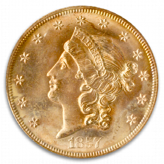 1857-S $20 Liberty S.S. Central America PCGS MS65