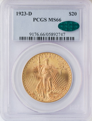 1923-D $20 Saint Gaudens PCGS MS66 CAC 1923-D $20 Saint Gaudens PCGS MS66 CAC