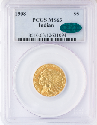 1908 $5 Indian PCGS MS63 CAC 1908 $5 Indian PCGS MS63 CAC