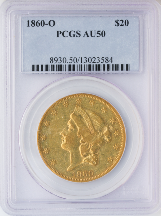 1860-O $20 Liberty PCGS AU50