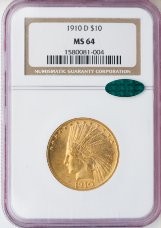 1910-D $10 Indian NGC MS64 CAC 1910-D $10 Indian NGC MS64 CAC