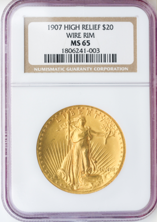 1907 $20 Saint Gaudens High Relief NGC MS65