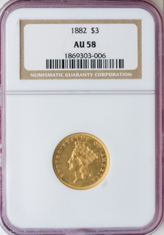 1882 $3 Indian Princess NGC AU58