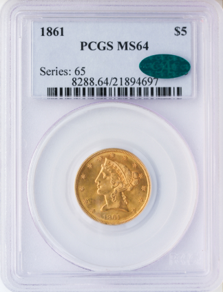 1861 $5 Liberty PCGS MS64 CAC