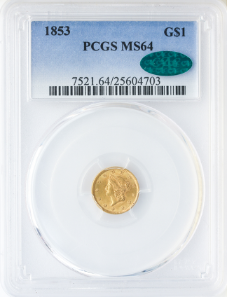 1853 Gold $1 PCGS MS64 CAC