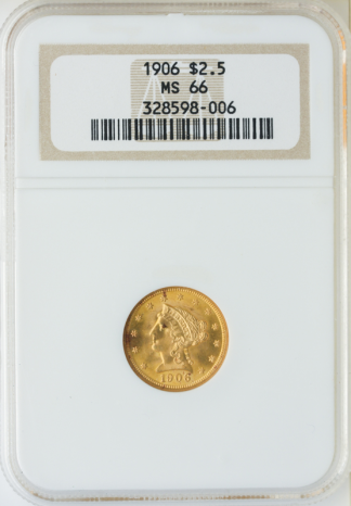1906 $2 1/2 Liberty Gold Coin NGC Mint State 66(MS66)