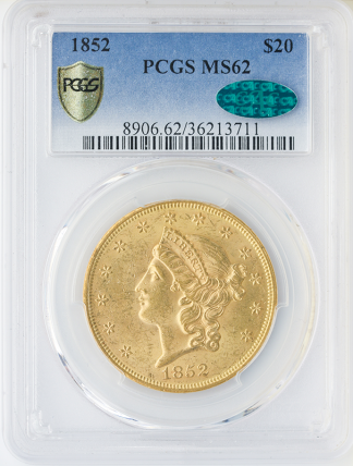 1852 $20 Liberty PCGS MS62 CAC