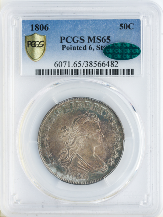 1806 Draped Bust Half Dollar Large Eagle Pointed 6 Stem PCGS MS65 CAC