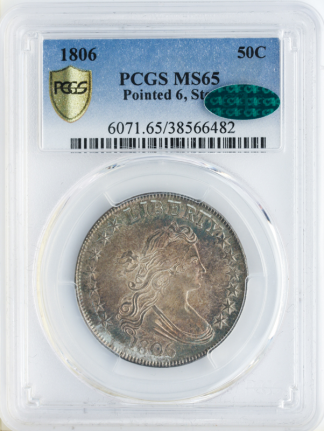 1806 Draped Bust Half Dollar Large Eagle Pointed 6 Stem PCGS MS65 CAC 1806 Draped Bust Half Dollar Large Eagle Pointed 6 Stem PCGS MS65 CAC