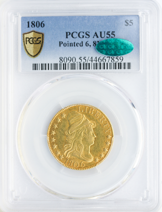 1806 $5 Draped Bust PCGS AU55 CAC 1806 $5 Draped Bust PCGS AU55 CAC