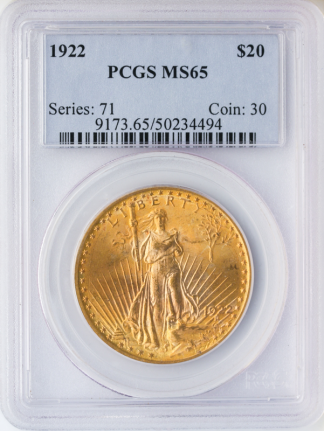 1922 $20 Saint Gaudens PCGS MS65