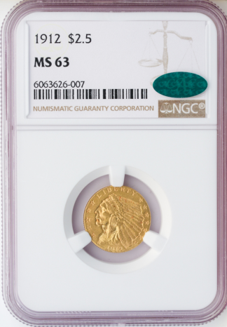 1912 $2 1/2 Indian NGC MS63 CAC