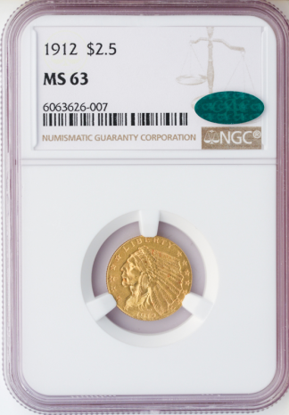 1912 $2 1/2 Indian NGC MS63 CAC 1912 $2 1/2 Indian NGC MS63 CAC