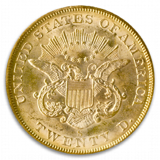 1857-S $20 Liberty SSCA Pinch Of Dust PCGS AU58