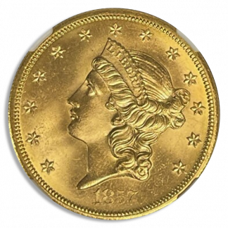 1857-S $20 Liberty SSCA Spike Shield NGC MS66 CAC + 1857-S $20 Liberty SSCA Spike Shield NGC MS66 CAC +