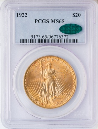 1922 $20 Saint Gaudens PCGS MS65 CAC