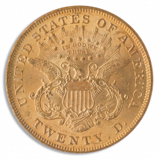 1873 $20 Liberty Open 3 Gold Coin PCGS Mint State 62(MS62) CAC 1873 $20 Liberty Open 3 Gold Coin PCGS Mint State 62(MS62) CAC