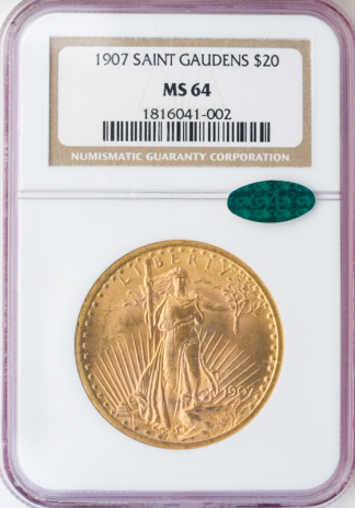 1907 $20 Saint Gaudens NGC MS64 CAC