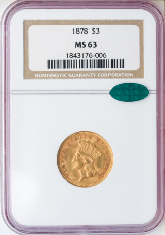 1878 $3 NGC MS63 CAC 1878 $3 NGC MS63 CAC