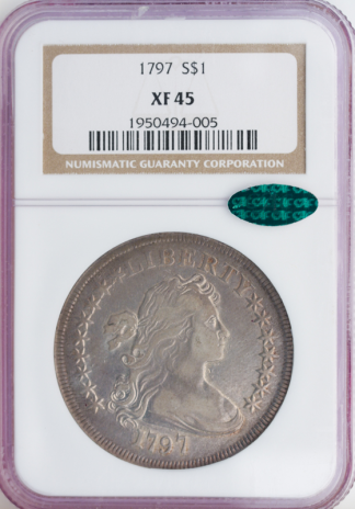 1797 Draped Bust $1 9X7 Large Letters NGC XF45 CAC 1797 Draped Bust $1 9X7 Large Letters NGC XF45 CAC