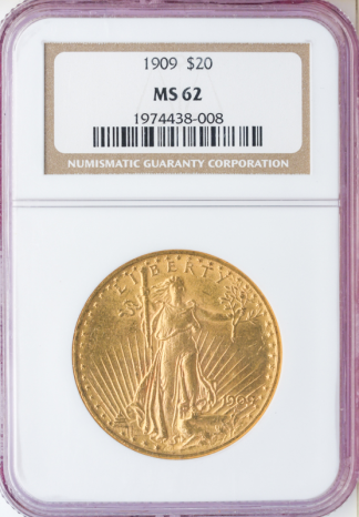1909 $20 Saint Gaudens NGC MS62