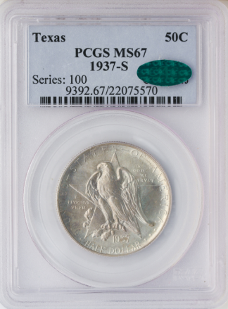 1937-S Texas Silver Half Commemorative PCGS MS67 CAC