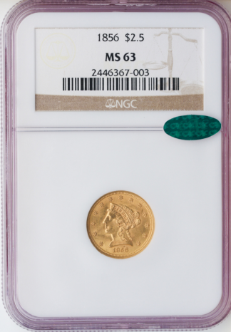 1856 $2.50 Liberty NGC MS63 CAC