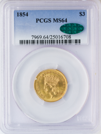 1854 $3 Indian Princess PCGS MS64 CAC 1854 $3 Indian Princess PCGS MS64 CAC