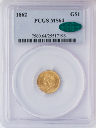 1862 $1 Gold PCGS MS64 CAC 1862 $1 Gold PCGS MS64 CAC