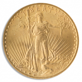 1908 No Motto $20 Saint Gaudens NGC MS66 CAC
