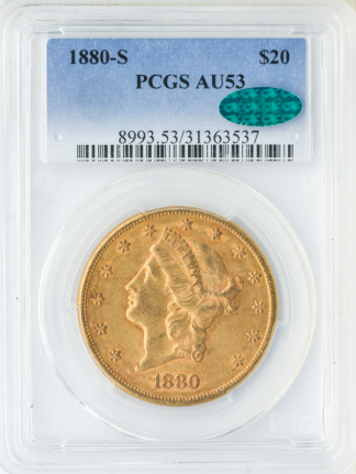 1880-S $20 Liberty PCGS AU53 CAC 1880-S $20 Liberty PCGS AU53 CAC