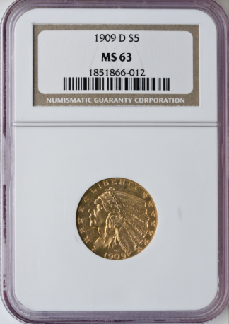 $5 Indian MS63 Certified (Dates/Types Vary)