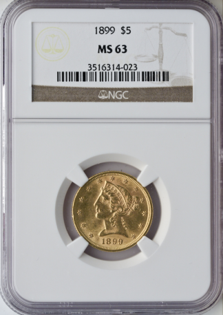 $5 Liberty MS63 Certified (Dates/Types Vary)