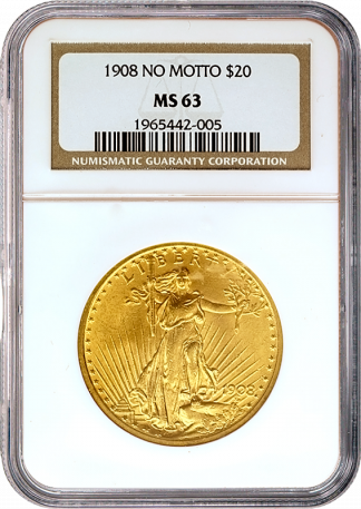 $20 Saint Gaudens No Motto MS63 Certified (Dates/Types Vary) $20 Saint Gaudens No Motto MS63 Certified (Dates/Types Vary)