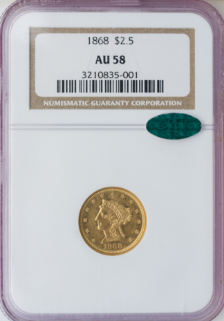 1868 $2.50 Liberty NGC AU58