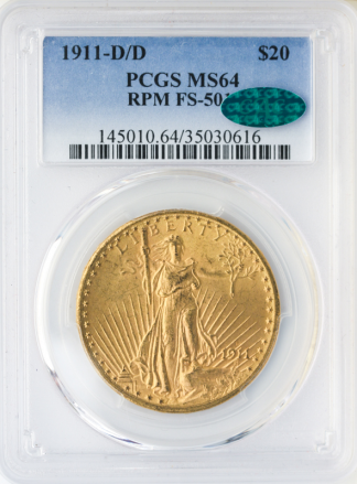 1911-D/D $20 Saint Gaudens PCGS MS64 CAC