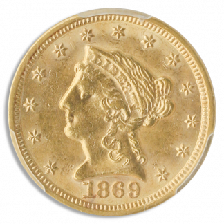 1869-S $2.50 Liberty PCGS MS62 CAC 1869-S $2.50 Liberty PCGS MS62 CAC