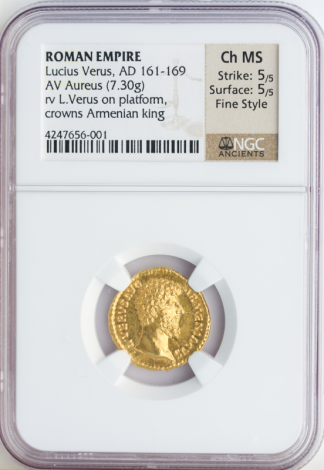 Roman Empire Lucius Verus Aureus NGC ChMS Str:5 Srf:5 7.3g Fine Style Roman Empire Lucius Verus Aureus NGC ChMS Str:5 Srf:5 7.3g Fine Style