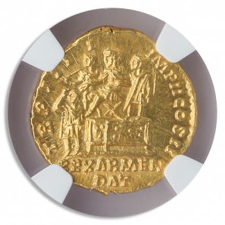 Roman Empire Lucius Verus Aureus NGC ChMS Str:5 Srf:5 7.3g Fine Style