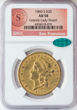 1860-S $20 Liberty NGC AU58 CAC 1860-S $20 Liberty NGC AU58 CAC