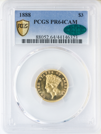 1888 $3 Indian Princess PCGS PR64 CAC 1888 $3 Indian Princess PCGS PR64 CAC